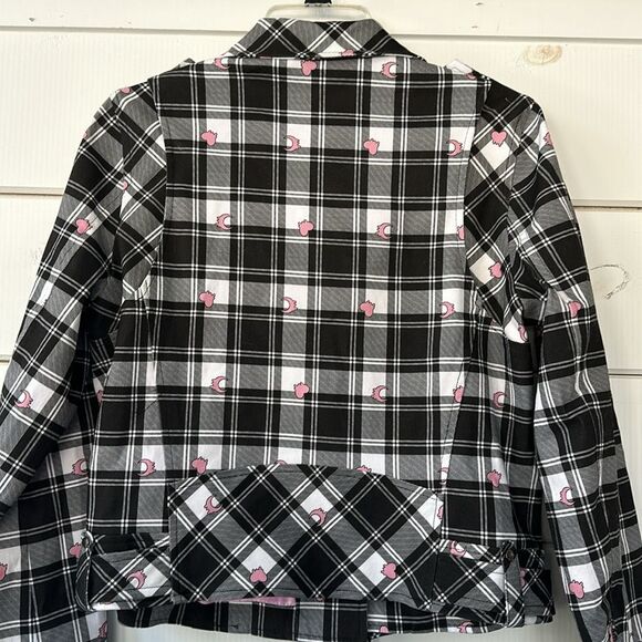 BlackMilk Tartan Heart Moto Jack Women's Size 12 Black Pink Plaid Biker NEW - Picture 9 of 16